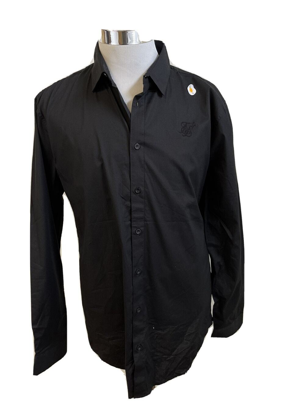Siksilk Shirt Mens Medium Button Up Sik Silk Black Long Sleeve Dress Shirt N36